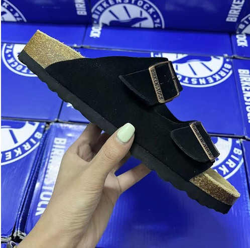 Two button black, antique bronze buckle/cow suede